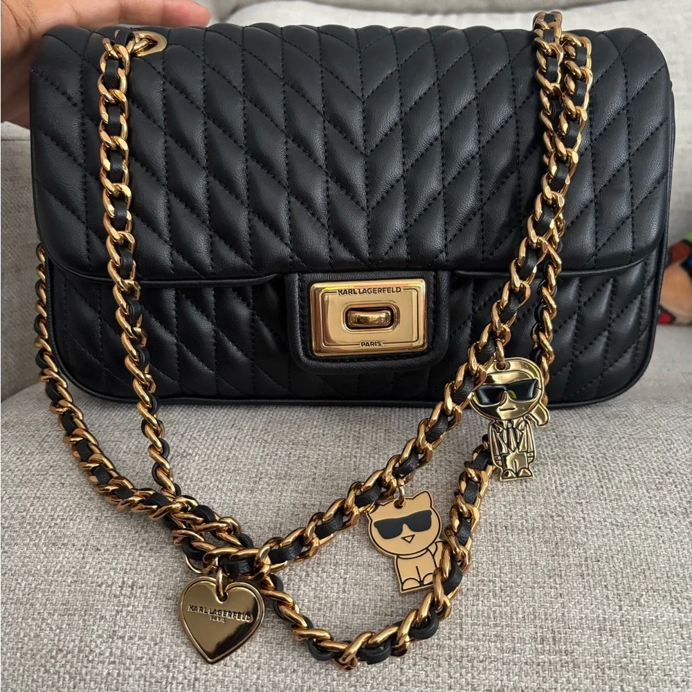 Karl Lagerfeld Black Quilted Chain Shoulder Bag - Picture 3 of 9